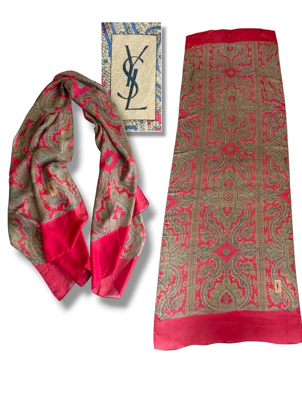 Yves Saint Laurent silk scarf ornate bohemian-style paisley motif